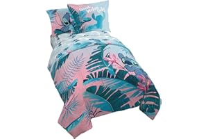 Jay Franco Disney Lilo & Stitch Floral Fun 5 Piece Twin Bed Set - Includes Reversible Comforter & Sheet Set Bedding - Super S