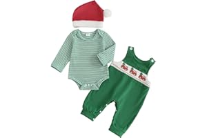 HYADRBLEBY Baby Boy Valentines Outfit Newborn Stripe Romper+Heart Overall Pants+Hat Infant Boys First Valentines Day Outfit