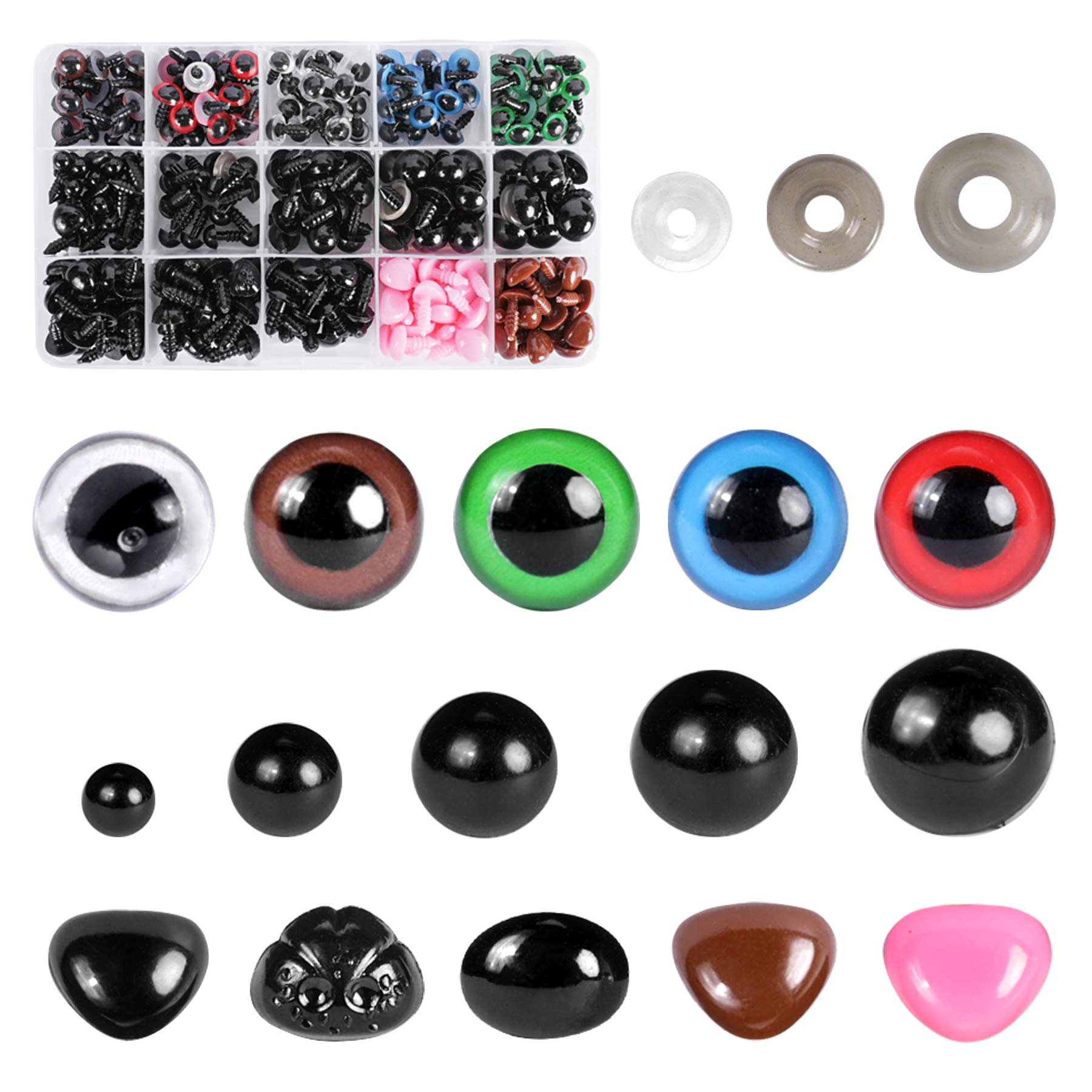 KTHZI Safety Eyes and Noses, 560PCS Included Colourful Craft Doll Eyes Nose in Various Size Washers Animal Eyes for Toys Making Knitted Plush