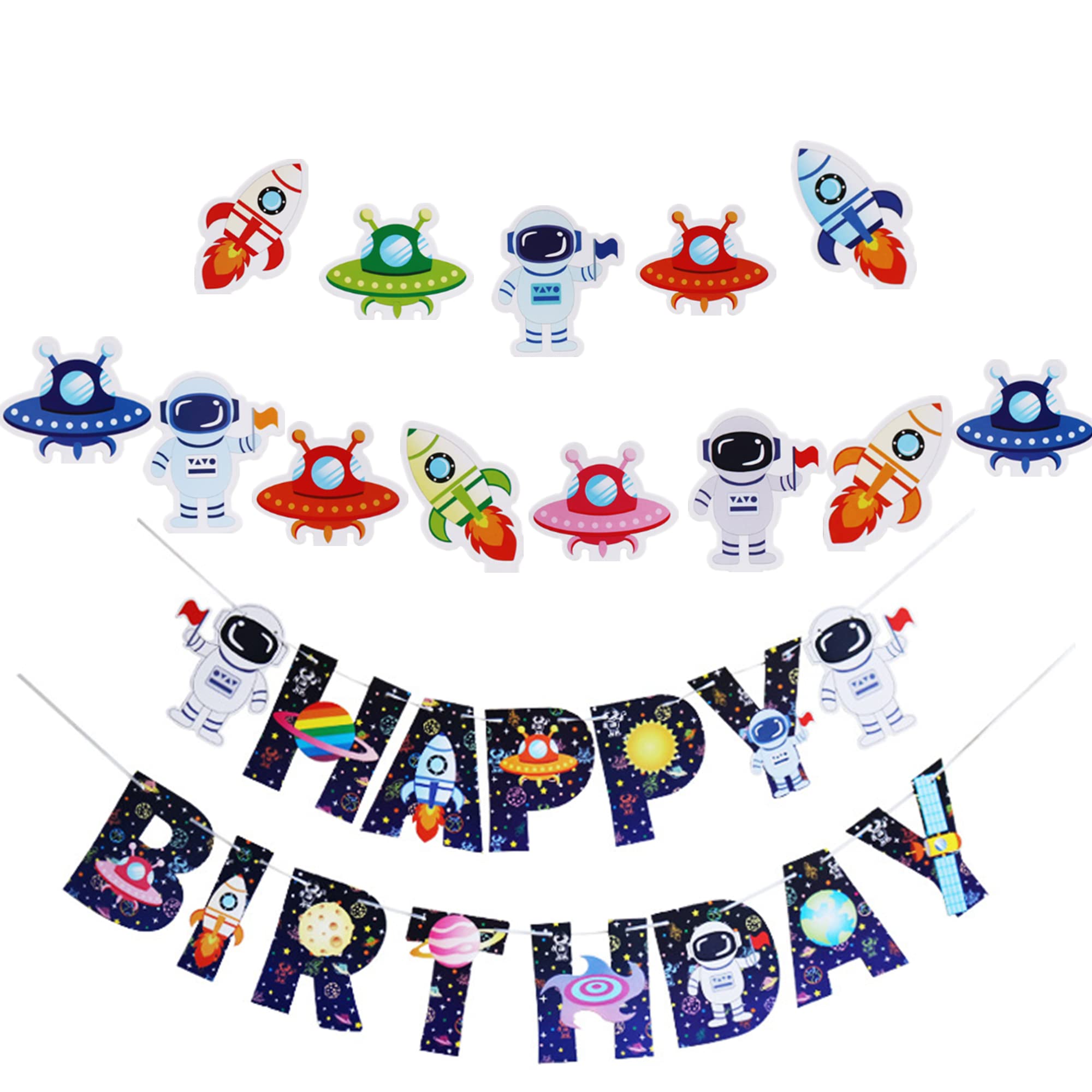 2pcs Outer Space Party Banner - Happy Birthday Astronaut Space Theme for Boy Birthday Decor
