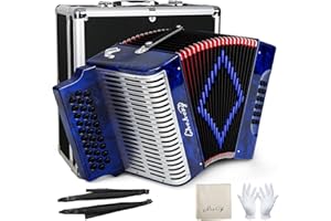 CHEHERY Accordion - 31 Key 12 Bass Diatonic G/C/F Tuning with Push-Pull Design Complete Set w/Case, Strap, Gloves & Cleaning Cloth For Beginners to Professionals (Bule)