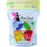 Dye-Free Food Coloring Powder set - Red, Blue, Green and Yellow. | Perfect for cake decorating, cookie frosting, icing & drinks | Plant-Based, All-Natural, Kosher, Flavorless | No Carmine, No Annatto, No Propylene Glycol | By PIXIE DUST | Large .35 oz Each Color 1.4 oz - 44gr Total.