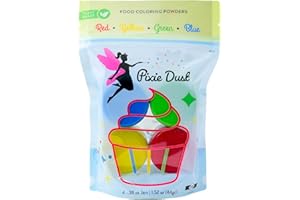 Dye-Free Food Coloring Powder set - Red, Blue, Green and Yellow. | Perfect for cake decorating, cookie frosting, icing & drinks | Plant-Based, All-Natural, Kosher, Flavorless | No Carmine, No Annatto | By PIXIE DUST | Large .35 oz Each Color 1.4 oz - 44gr Total.