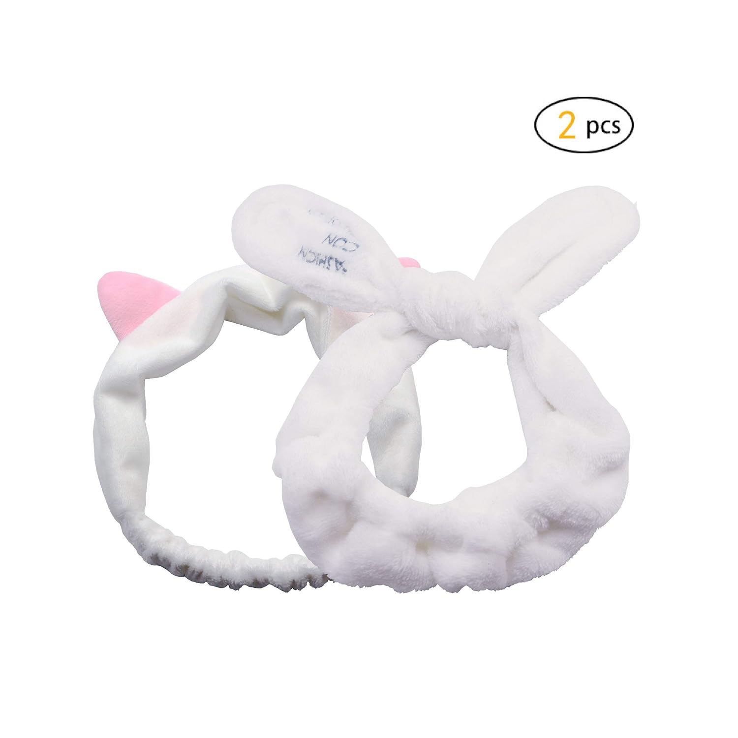 Dofash 2Pcs A Cute Rabbit And Cat Ear Washing Face Shower Headbands, Makeup Hairbands, Beauty Lovely Spa Headbands With Delicate Bag For Girls And Woman (Creamy And White)