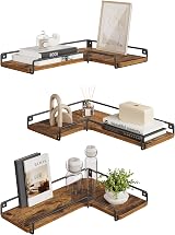 VASAGLE Floating Shelves Set of 3 L-Shaped Corner Wall Shelves Rustic Brown