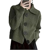 RoseSeek Women's Collared Button Down Cardigan Ribbed Knit Drop Shoulder Sweaters Fall Tops