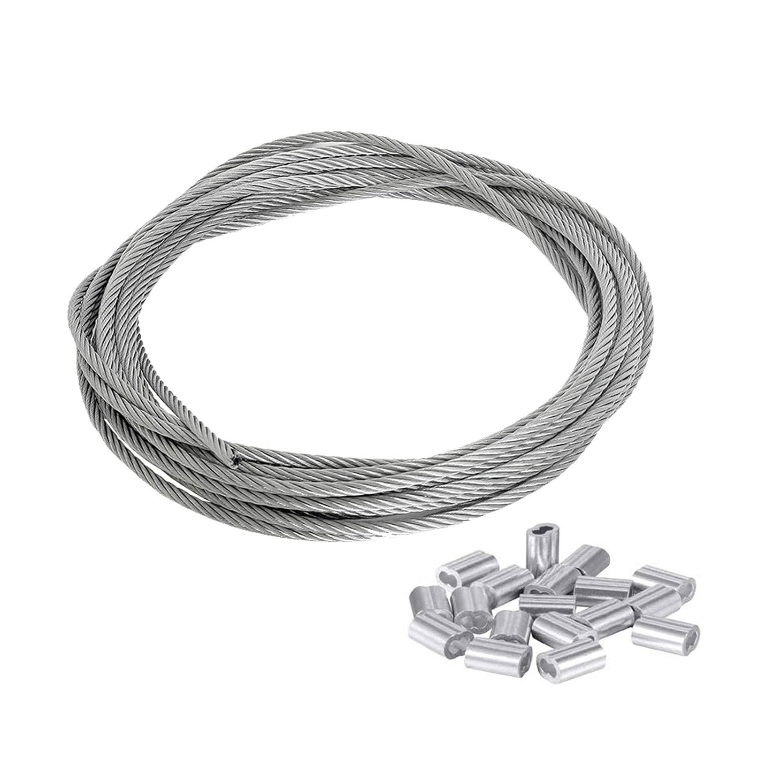 Guanici 1.5mm X 30M 7 * 7 Braided Steel Cable Wire Rope With 30 Pieces Aluminum Crimping Loop Sleeve For Hanging Picture Frame Suspension Forests Fences Balconies Clotheslines Max Load 170kg