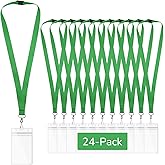 24-Pack Green Breakaway Lanyards with Waterproof Badge Holders, Polyester Neck Straps for ID Cards, Events, Office, and Schools
