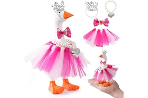 linastu 4 Pcs 7inch Desk Goose Outfits, Mini Desktop Goose Clothes with Crystal Rhinestone Tiara Crown, Heart-Shaped & Belted