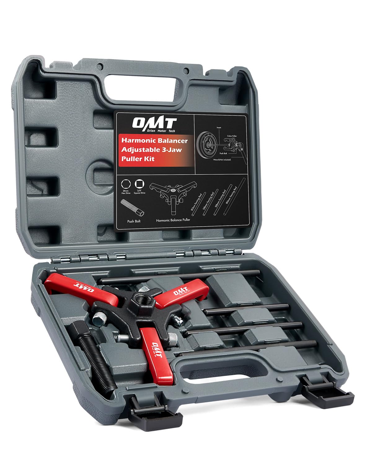 Photo 1 of Orion Motor Tech Harmonic Balancer Puller Kit, Adjustable 3-Jaw Puller Set for Removing Harmonic Dampers & Balancers, 3-Jaw Pulley Puller Set Compatible with Chevy GM Chrysler Cadillac Ford More, Red