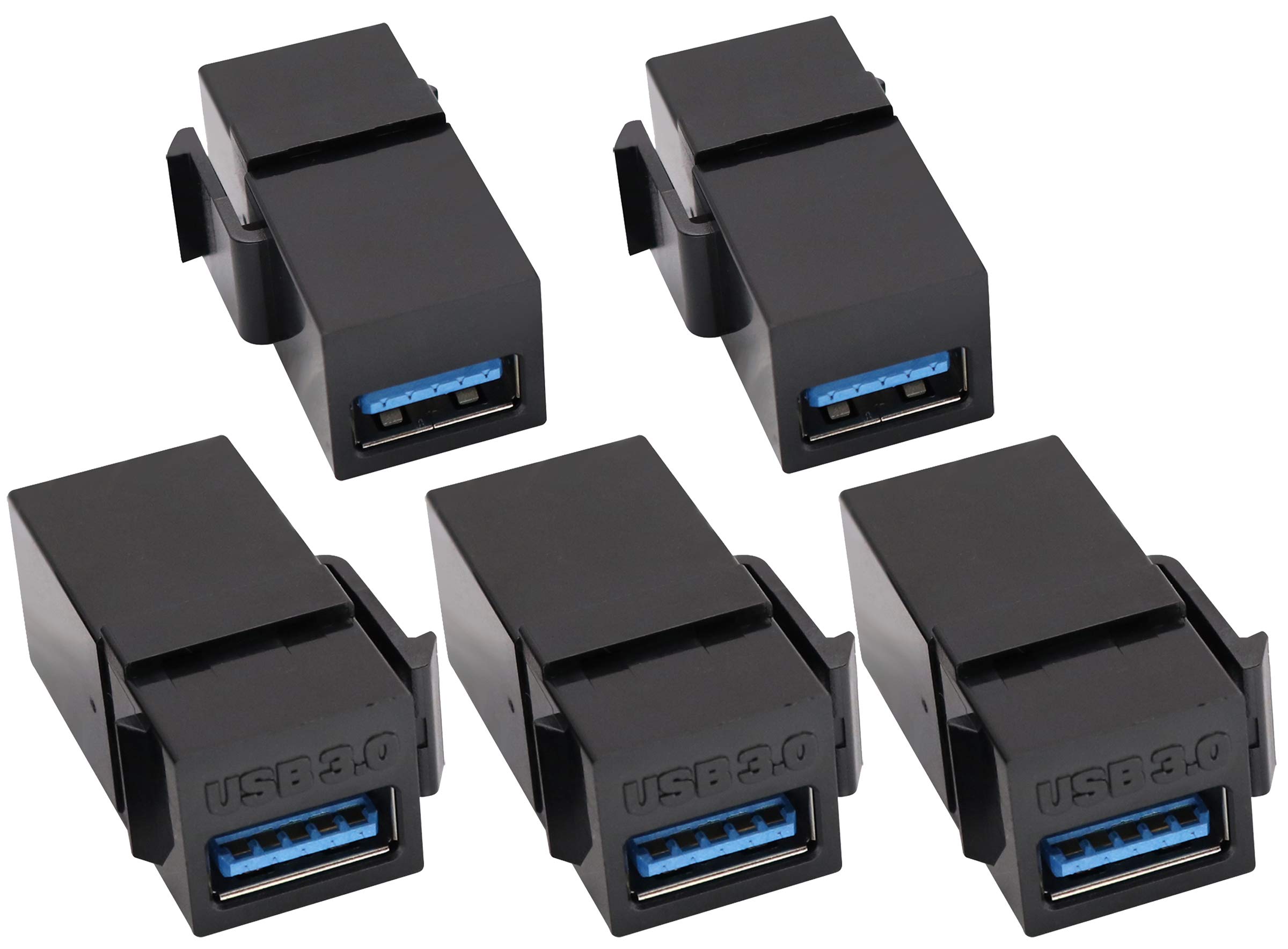 AAOTOKK USB 3.0 A Keystone Adapter Female to Female USB 3.0 A Keystone Jack Insert Socket Coupler Adapter for Wall Plate Outlet Panel (Black/5 Pack)