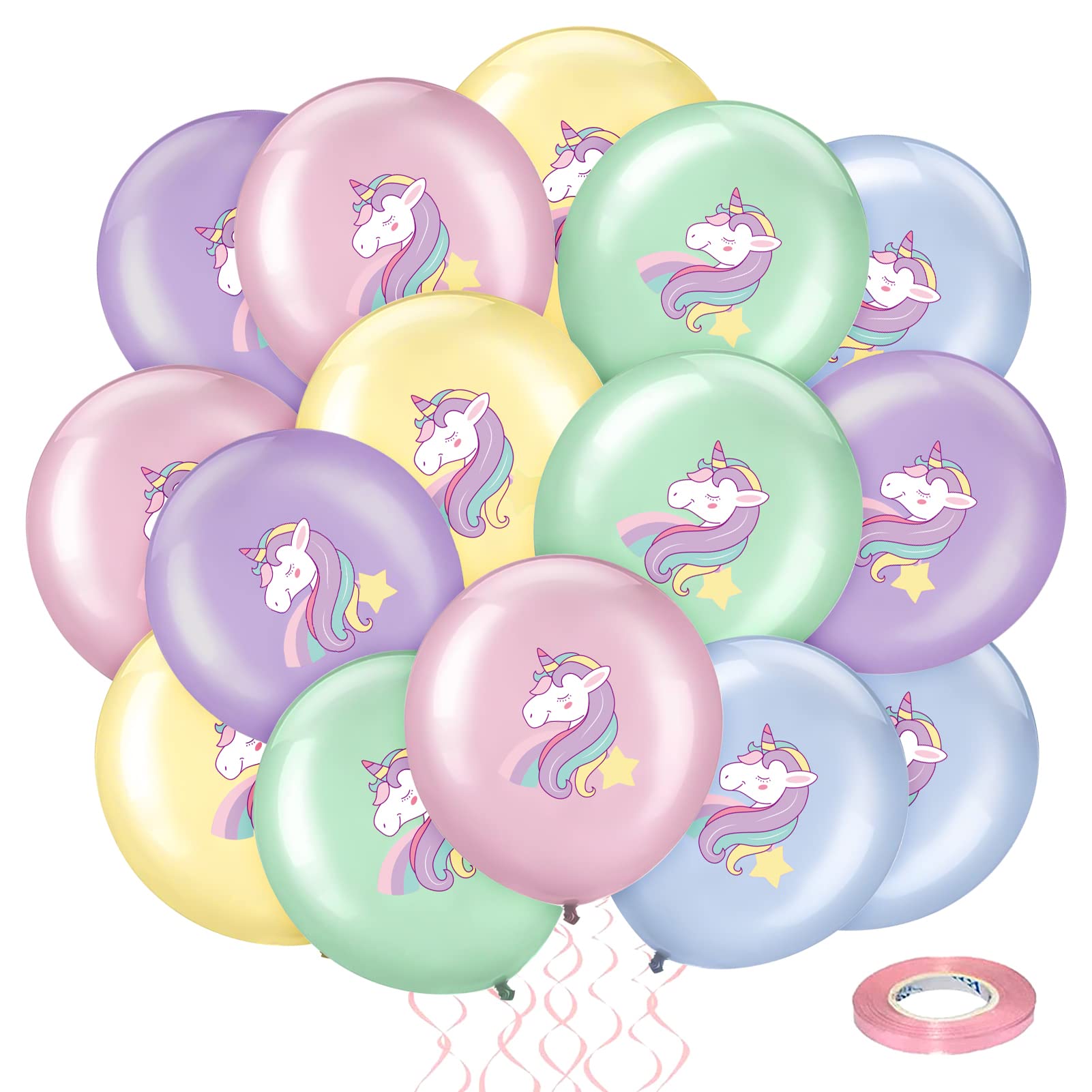 FRIUSATE 20 Pcs Unicorn Latex Balloons - 5 Colors for Birthday, Christmas, Baby Shower Party Supplies - Girls' Theme Helium Balloons
