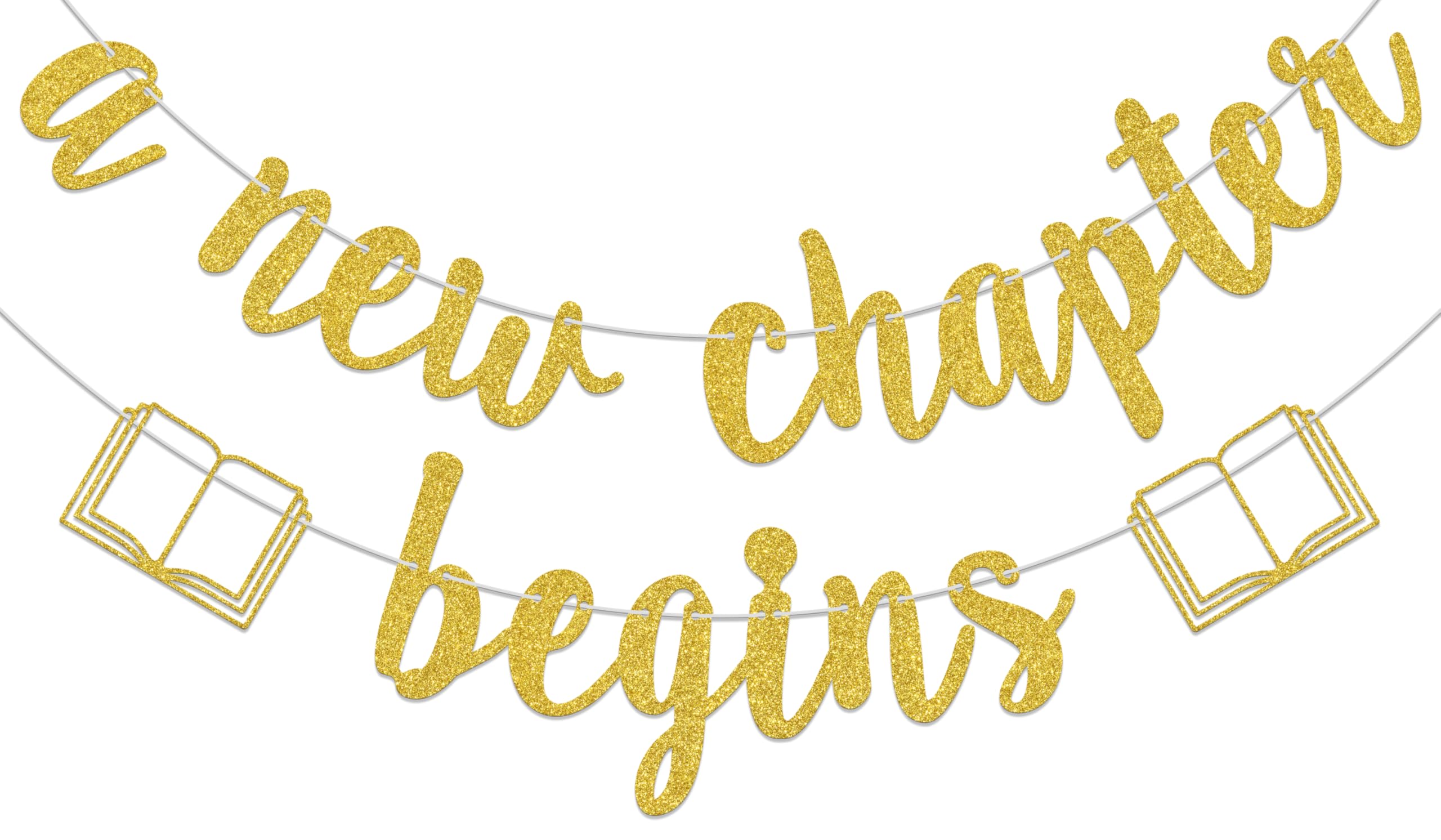 A New Chapter Begins Banner Book Themed Party Decorations a New Chapter Begins Baby Shower Decoration Gold Glitter