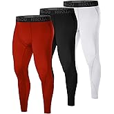 RIKUAOU 3 Pack Men's Compression Pants, Athletic Leggings Base Layer, Cool Dry Workout Tights for Running Sports Gym