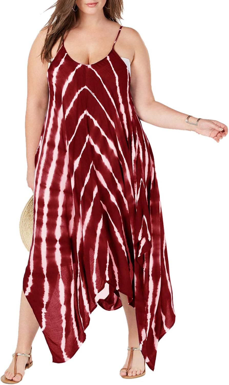 Womens Swimsuit Cover up Plus Size Beach Dress Tie Dye Maxi Coverups Bathing Suits Swimwear 
