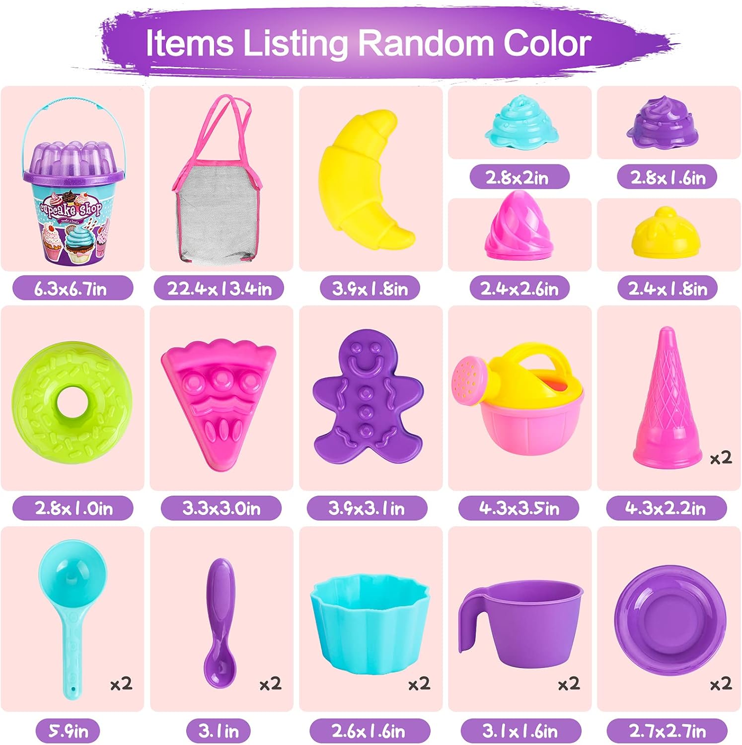 RCSPACEX 24 Pcs Beach Sand Toys, Sandbox Pool Bath Toys for Kids Toddlers with Large 9’’ Bucket, Ice Cream Cupcake Mold, Mesh Bag, Watering Can (Random Color): Toys & Games