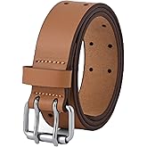 PBF Double Prong Work Belts for Men, 38mm Wide Heavy Duty, Full Grain Leather Belt for Men, Nickel Free, Cowhide Belt