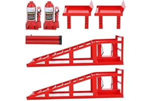 HARMOHABY Heavy Duty Hydraulic Car Ramps, 5T 11,000lbs Capacity (2 Pack), Adjustable Steel Lift Ramps 11.61"-16.21", Low Profile Ramps for Trucks, Trailers, SUVs, Garage & Auto Maintenance