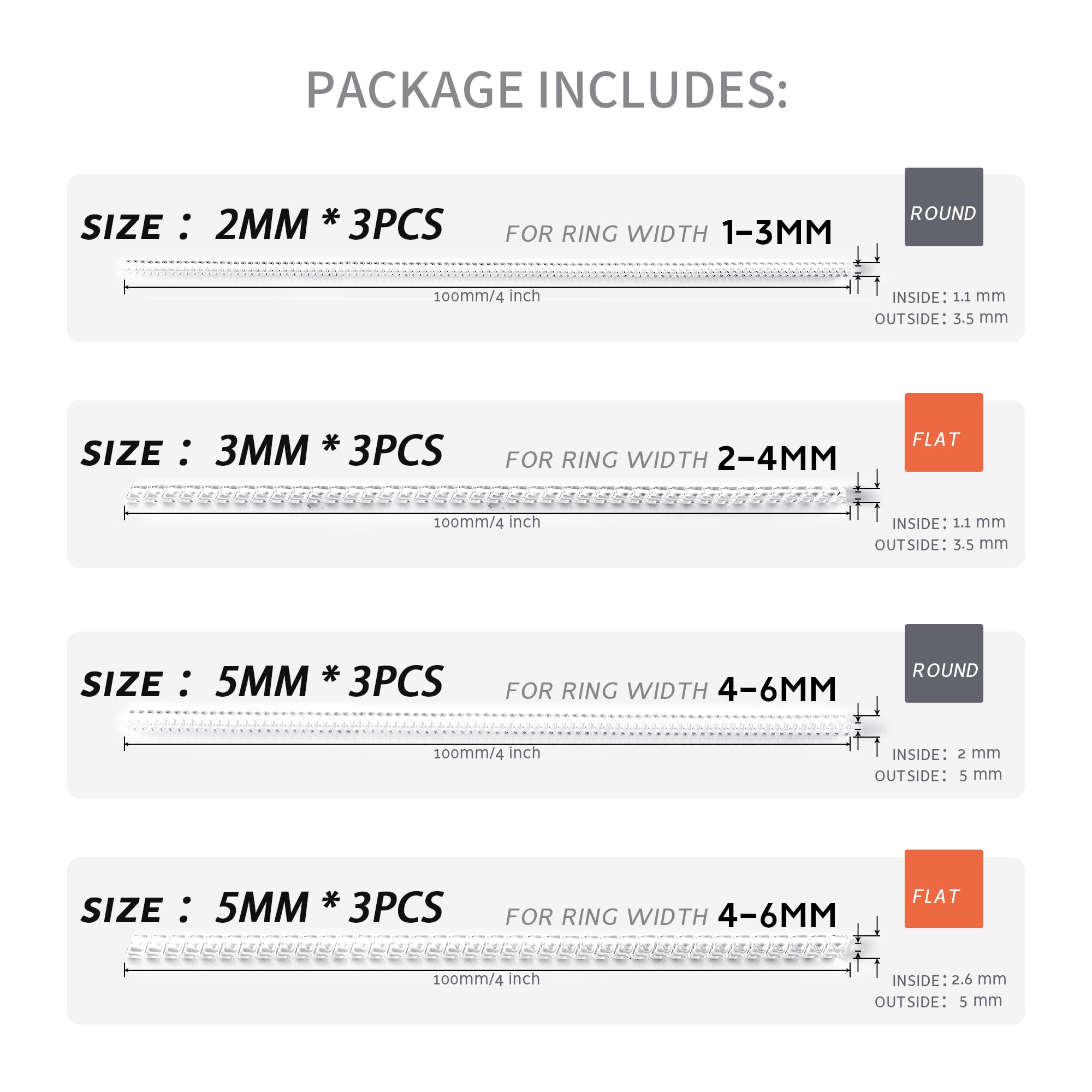 Ring Size Adjuster for Loose Rings,12 Pack-4 Sizes Invisible Transparent Silicone Guards Clip Jewelry Fitter Resizer,Fit Almost Any Ring for Women and Men