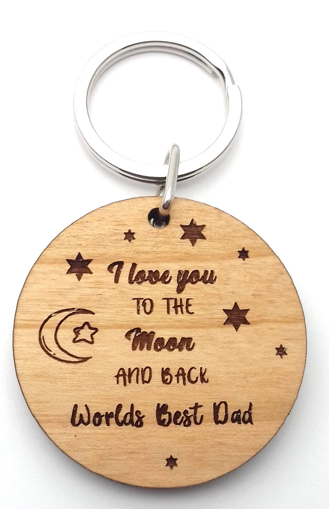 Worlds World's Best Dad I Love You to The Moon and Back Wooden Keyring Key Ring Gifts for Birthday Christmas Fathers Day