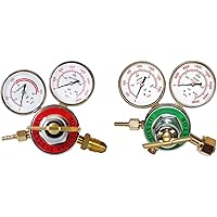 KLLsmDesign 2 Piece Dual Welding Gas Gauges Oxygen (CGA-540) and Acetylene (CGA-510) Regulators Combo（Two-piece suit ）