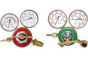 KLLsmDesign 2 Piece Dual Welding Gas Gauges Oxygen (CGA-540) and Acetylene (CGA-510) Regulators Combo（Two-piece suit ）