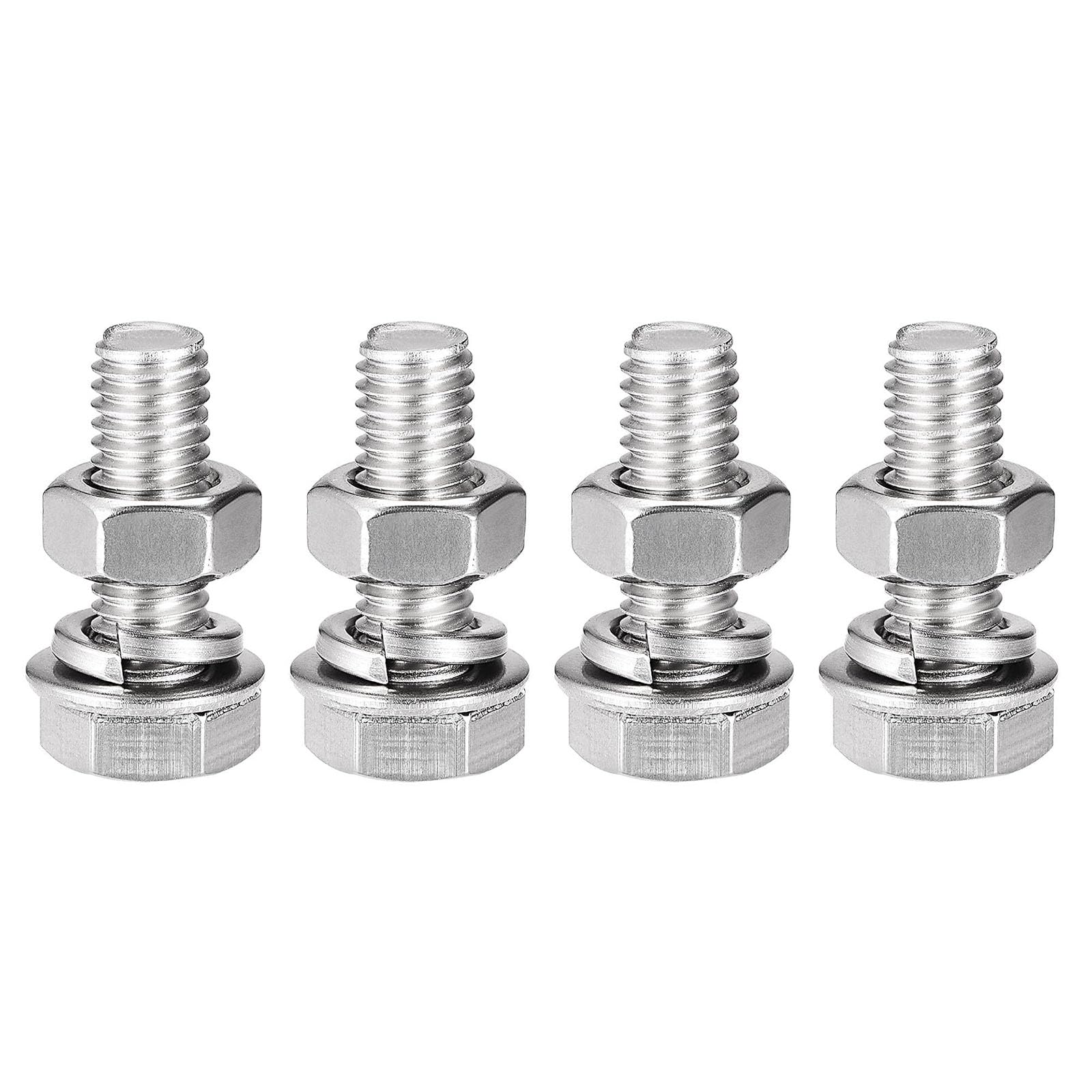 TOP-VIGOR 4Pcs M8 x 25mm Hex Head Screws Bolts, Nuts, Flat & Lock Washers Kits, 304 Stainless Steel Fully Thread Hexagon Bolts for DIY Bike Motorcycles Repair