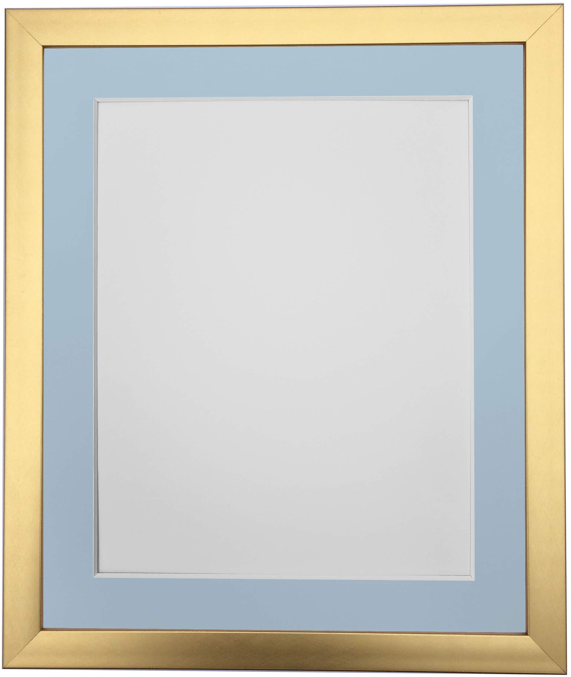 FRAMES BY POST 0.75 Inch Gold Picture Photo Frame With Blue Mount 6 x 4 Image Size 4 x 3 Inch Plastic Glass