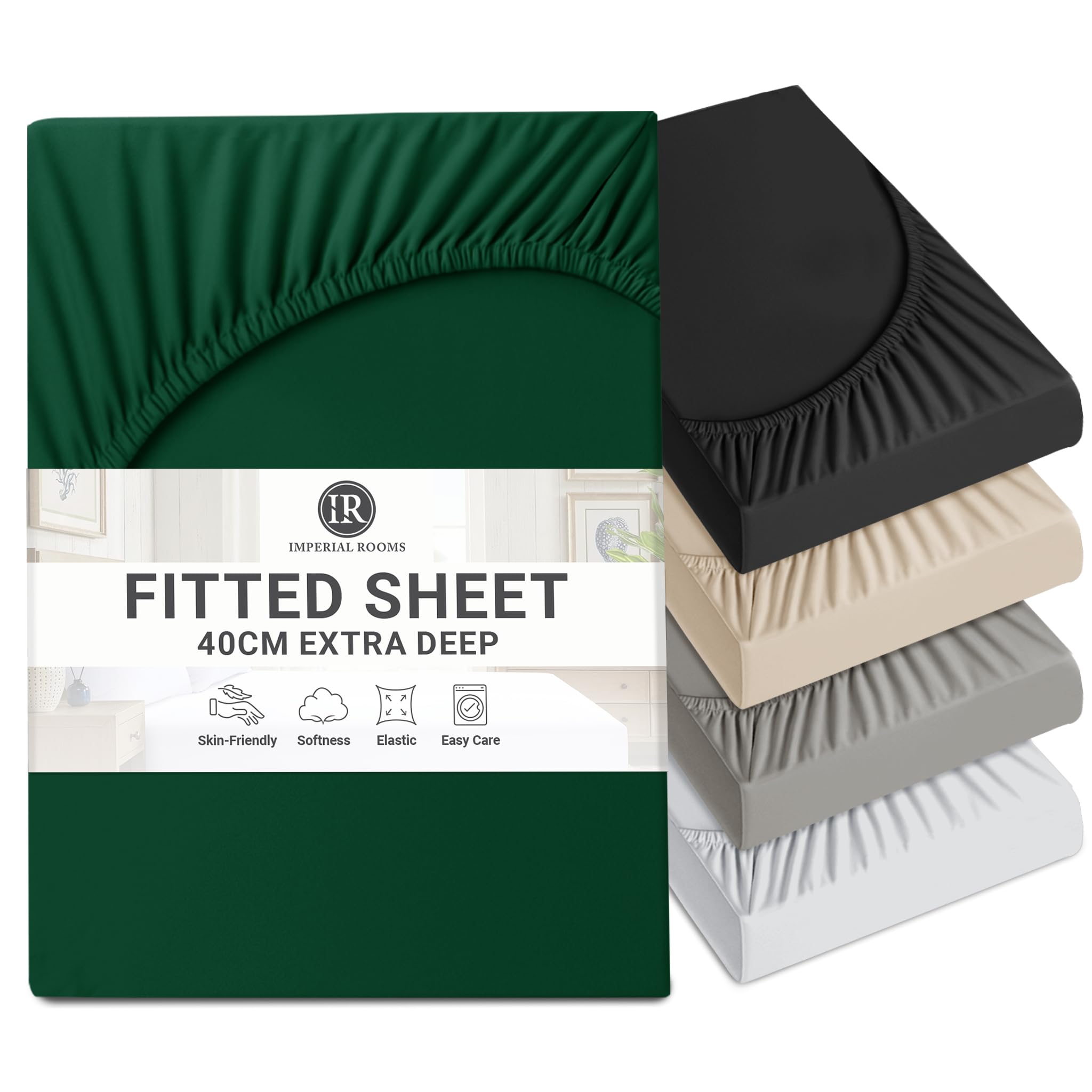 Imperial Rooms Fitted Sheet 40 Cm - Extra Deep Brushed Microfiber Bed Sheets Easy Care Soft Fitted Bed Sheet - Shrinkage and Fade Resistant (Emerald, Double)