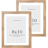 TransGreen 8x10 Picture Frames Natural Solid Oak Wood with Real Glass, 2 Pack Photo Frames with 5x7 Mat for Wall Mounting or Tabletop Display, for Photos, Art, Prints(Oak)