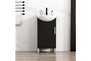 LUCKWIND 18 Inch Black Laundry Sink Cabinet Set with Ceramic Belly Bowl Sink and Faucet - Bathroom Vanity Combo, Ceramic Utility Sink for Laundry, Utility Room, Bathroom, Kitchen