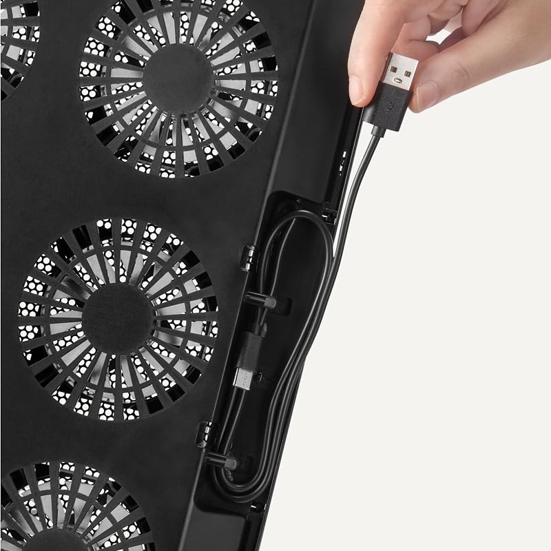 Support de Refroidissement pour Ordinateur Portable avec 6 Ventilateurs Silencieux, pour Ordinateurs Portables de 12 à 17 po, avec Ports USB-A et USB-C, Réglable en Hauteur