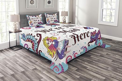 Amazon Com Ambesonne Alice In Wonderland Bedspread We Are All