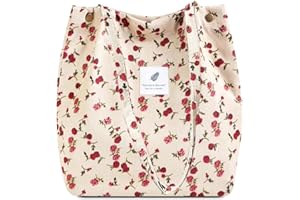 YanZhou Canvas Tote Bag for Women, Large Capacity Corduroy Quilted Tote Bag with Inner Pockets, Durable Stylish ，Reusablee