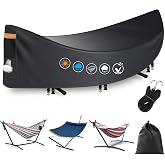 Hammock Cover Waterproof, 420D Stand Covers for Outdoor,Fits for 11-12ft | Heavy Duty Hammock Rain Cover with 2 Air Vents,3 Windproof Buckles for Breathable Dust Protecto,All-weather Protection