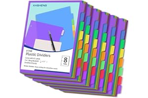 Binder Dividers for 3 Ring Binder,8 Tab Plastic File Dividers, Multicolor,Pack of 6sets(48 Dividers Total)