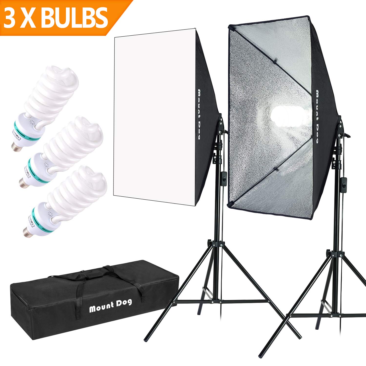 MOUNTDOG 1350W Photography Softbox Lighting Kit 20X28 Professional Continuous Light System with 3pcs E27 Video Bulbs 5500K Photo Studio Equipment for Filming Model Portraits Advertising Shooting