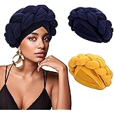 XEPST 2 Pieces African Turban Head Wraps Big Braid Cross Turban Hat for Women, Twisted Head Wrap Pre-Tied Stretchy Soft Chemo Headwear