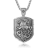 VENICEBEE® St. George Medal Pendant Necklace Saint Mounted Slaying Dragon Cross Shield Protection Christian Sacramental Solid 925 Sterling Silver + Velvet Pouch, Polishing Cloth, Fine Gift Box