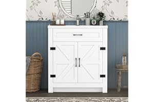 24" Bathroom Vanity with Sink, Farmhouse Bathroom Cabinet with Barn Doors Style, Modern Freestanding Small Vanity Combo for B