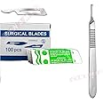 100 Scalpel Blades # 10# 15c Plus Handle # 3 Suitable for Dermaplaning Dental Cynamed