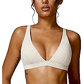 ABOCIW Womens Deep V Neck Sports Bra Padded Low Impact Fitness Yoga Bra U Back Wireless Gym Workout Bra Crop Top