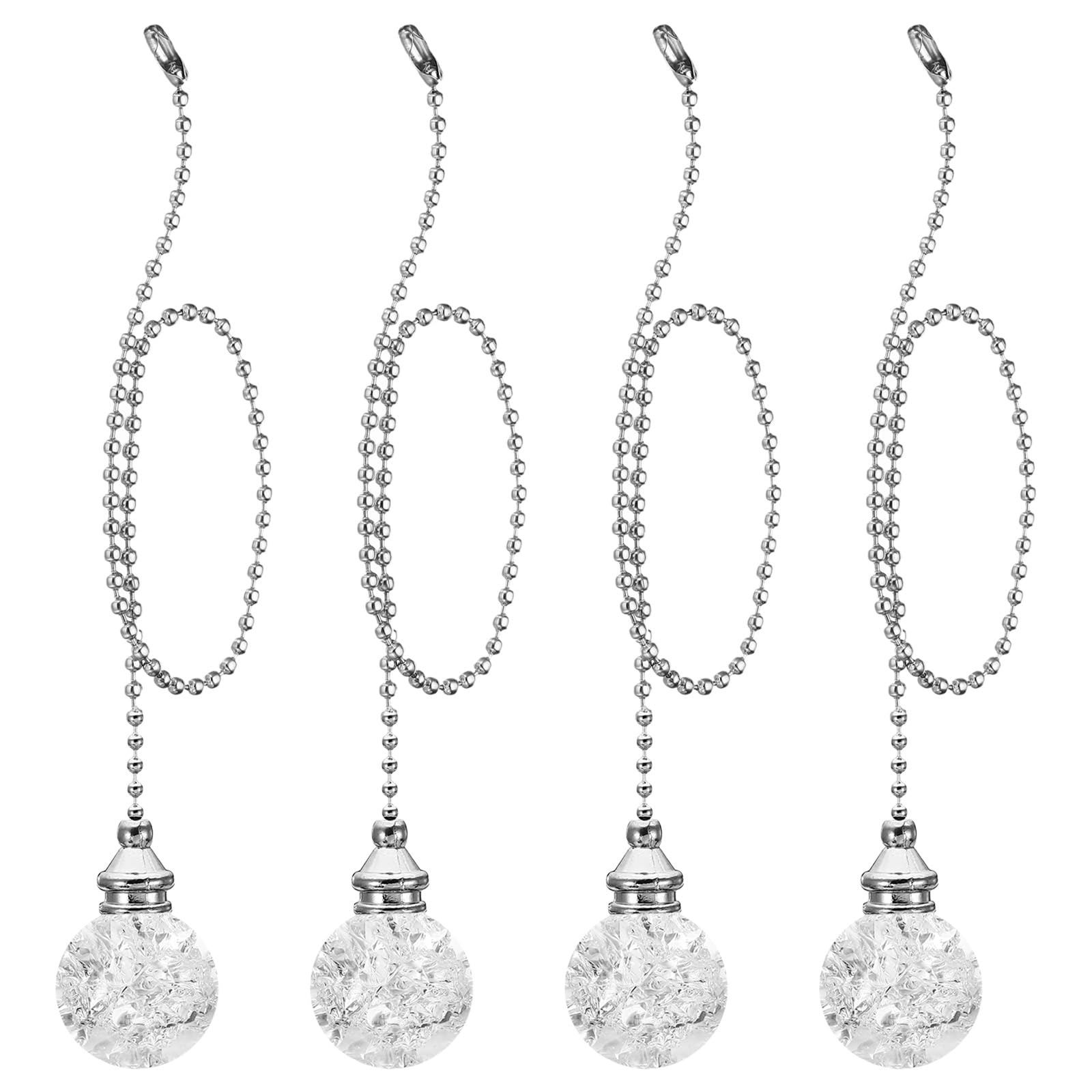 PATIKIL 21 Inch Ceiling Fan Pull Chain Extender Sets, 4 Pcs Crystal Ice Crack Ball Beaded Ball Fan Pull Chain with Ball Chain Connector, Clear