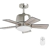 Inlight 30" Integrated LED Indoor Brushed Steel AC Motor Ceiling Fan with Light and Remote, Five Reversible Blades in a Black