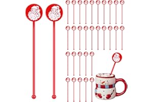 SiliFine 30 Pcs Christmas Drink Stirrers Xmas Stir Stick Holiday Coffee Swizzle Stick Reusable Plastic Hot Cocoa Bar Chocolate Decoration Cocktail Mixer(Santa Claus,Delicate Color)