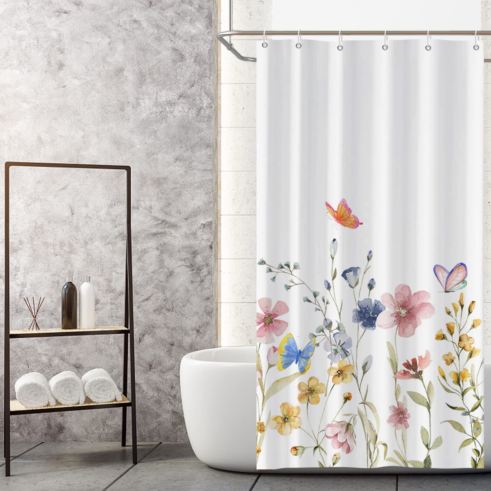 MIRRORANG Watercolour Flower Stall Shower Curtain, Mould Resistant Polyester Bathroom Curtain Sets with Hooks for Bathroom Home Decor,36 x 72 Inches — image 1