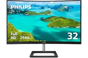 PHILIPS 322E1C 32" Super-Curved Frameless Monitor, Full HD VA, 104% sRGB, Adaptive-Sync 75Hz, VESA, 4Yr Advance Replacement Warranty, Black/Silver