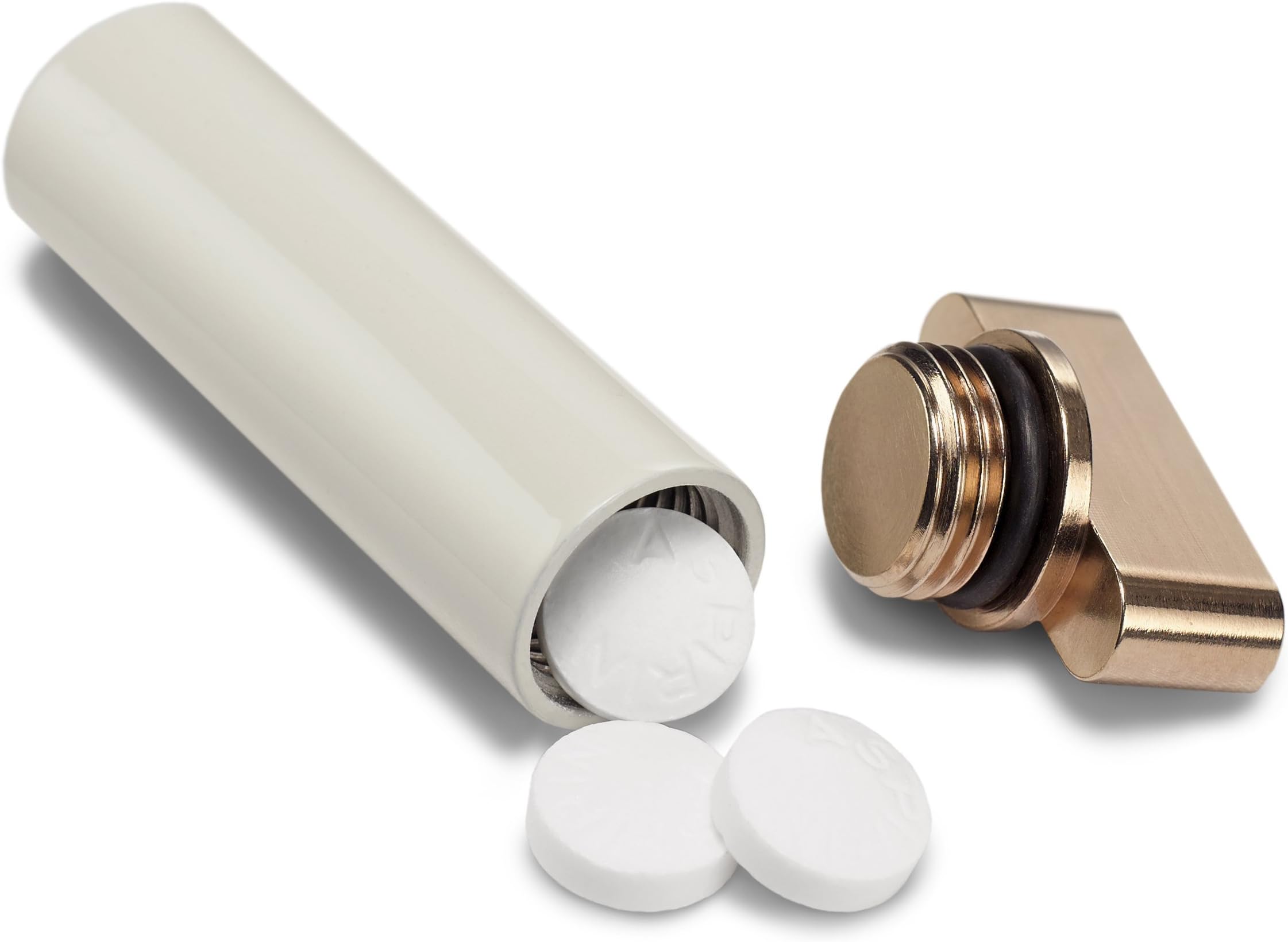 Cute Pill Case for Purse - Small Pill Organizer for Travel - Keychain Pill Box - Stylish Pill Container for Birth Control - French Gold and Pale Grey