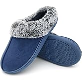 Jerzmy Fuzzy House Slippers for Women, Cushion Memory Foam Slippers Suede Faux Fur with Arch Support, Comfy Home Shoes for Indoor Outdoor Bedroom