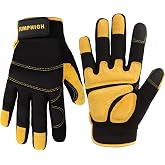 JUMPHIGH Mens Work Gloves, Synthetic Leather Mechanic Gloves, Utility, Touchscreen, Multipurpose, Construction, Warehouse, Truck Driving (L)